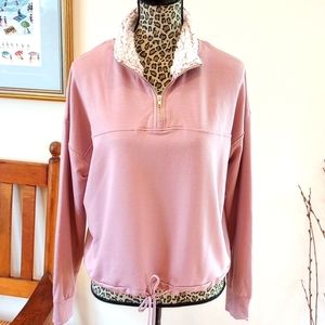 Hippie Rose Junior's 3/4 Zip Sherpa Collar Sweatshirt Size:M Color:Mauve NWT